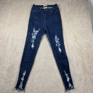 Vibrant MIU Womens Distressed High Rise Skinny Jeans Dark Wash Size 15 W31 USA